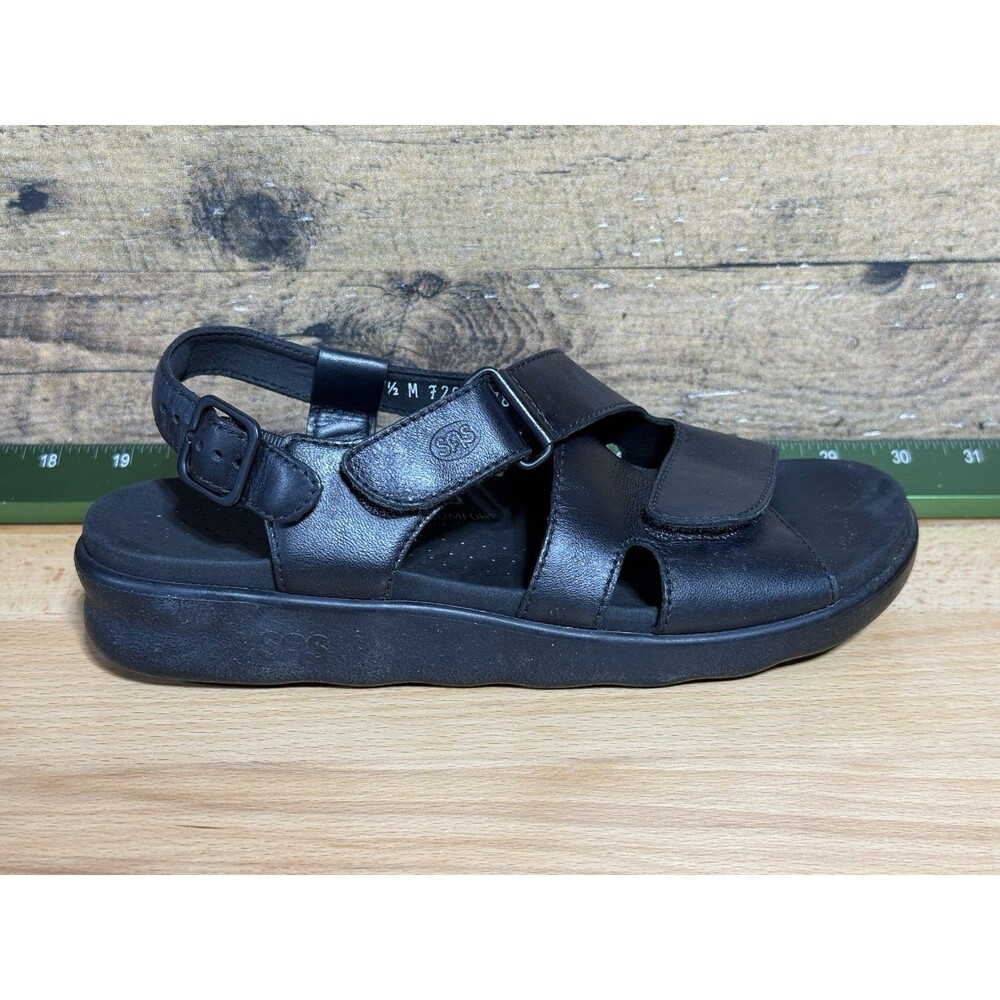 SAS Huggy Sandals Shoes Womens Size 7.5 Black Leather Strappy Orthotic Comfort